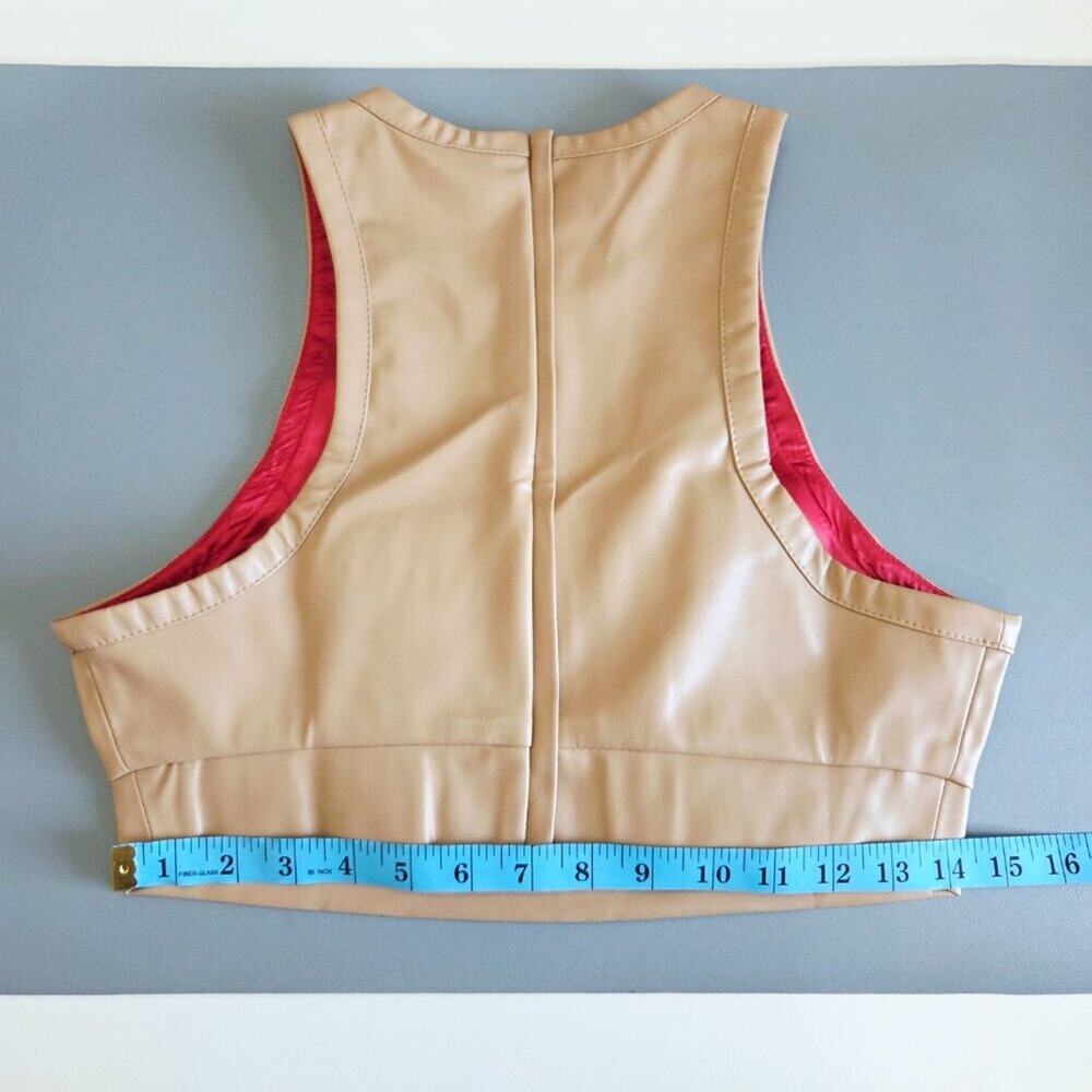 LIKA Faux Leather Crop Top -Beige-Small-Streetwear-Luxury Grunge Glamour - Picture 6 of 10